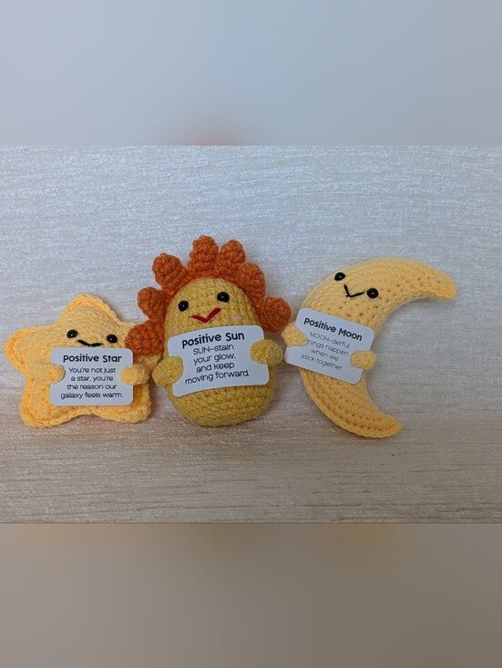 Other - Positive Sun  Star And Moon Crochet Plush - Yellow & Orange All 3